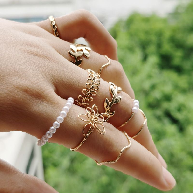 Anillos minimalistas de perla para nudillos, diseño único, muy populares para mujer (juego de 10 unidades)_voghion.com
