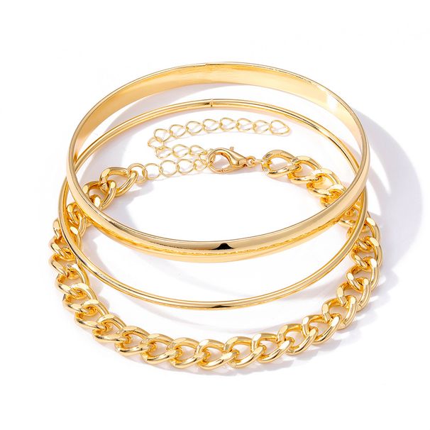 Cuban Chain Multi-layer Jewelry For Women Geometric Metal Bracelet 3-piece Set_voghion.com