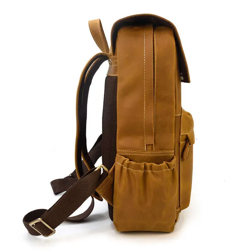 Sac à dos de voyage grande capacité en cuir véritable Crazy Horse pour homme, avec compartiment supérieur en cuir de vachette._voghion.com
