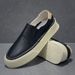 Pure White Men's Spring New Thick-Soled Sneakers Genuine Breathable Slip-On Lazy Loafers Casual Leather Shoes_voghion.com