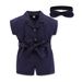 Kinderkleidung Sommermode für Mädchen Overalls einfarbig V-Ausschnitt Jumpsuit Shorts Kopfbedeckung_voghion.com