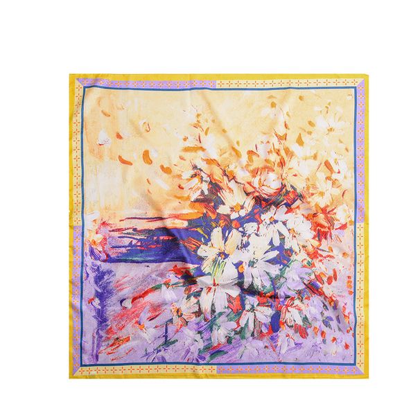 2025 Yeni Renkli Bahar Çift Taraflı Baskılı Küçük Kare Fransız Renk Bloklu İpek Eşarp_voghion.com