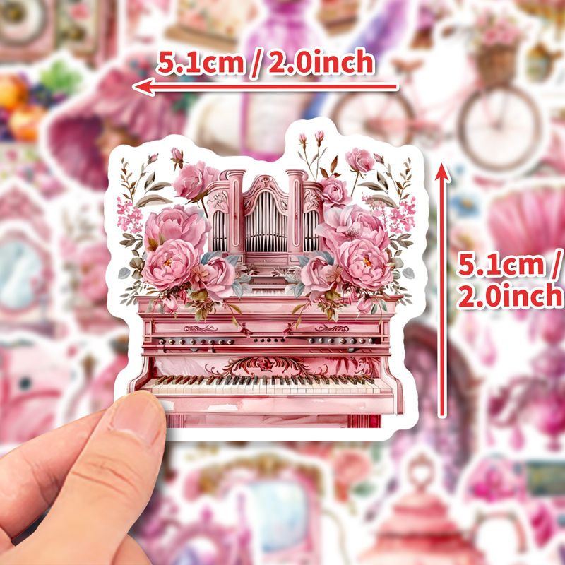 Pegatinas de papelería con objetos rosas, pegatinas retro con forma de corazón para chica, pegatinas para el casco, para el baúl de la mano, para cuadernos, pegatinas impermeables_voghion.com