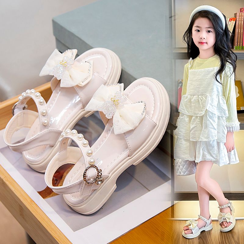 Summer Girls' Bow Tie Bright Diamond Open Toe Beach Sandals Princess Shoes _voghion.com