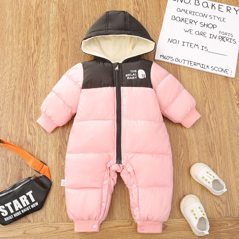 Mother & Kids Baby Winter Romper Jumpsuit, Thickened Unisex Infant Onesie Outfit With Hood, Soft Cotton Full-Zip Footed Pajamas For Newborns Toddlers_voghion.com
