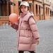 Piumino lungo per ragazze - Imbottito con piumino d'anatra bianco al 90%, giacca invernale di media lunghezza con cappuccio, morbido rivestimento in poliestere, eleganti colori a tinta unita_voghion.com