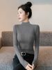 Half Turtleneck Base Shirt For Women 2025 New Autumn Winter Inner Layer Fleece Lined High-End Slim Fit Thin Knitted_voghion.com
