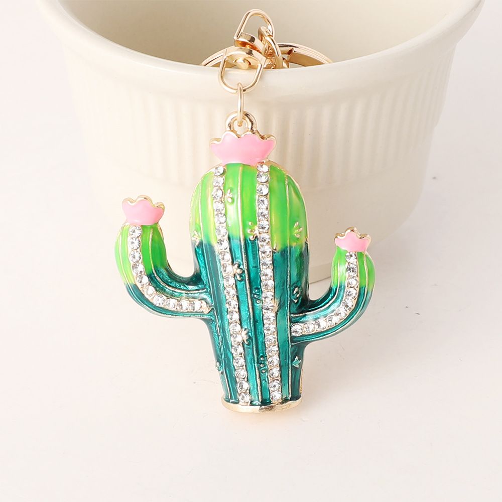 Nuovo portachiavi in lega di stile fresco a forma di cactus con strass, decorazione fatta a mano con strass per borse da donna_voghion.com