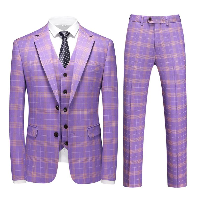 Men's Slim-Fit Three-Piece Suit - Business Wedding Formal Suit | Wool Blend Groom Attire_voghion.com