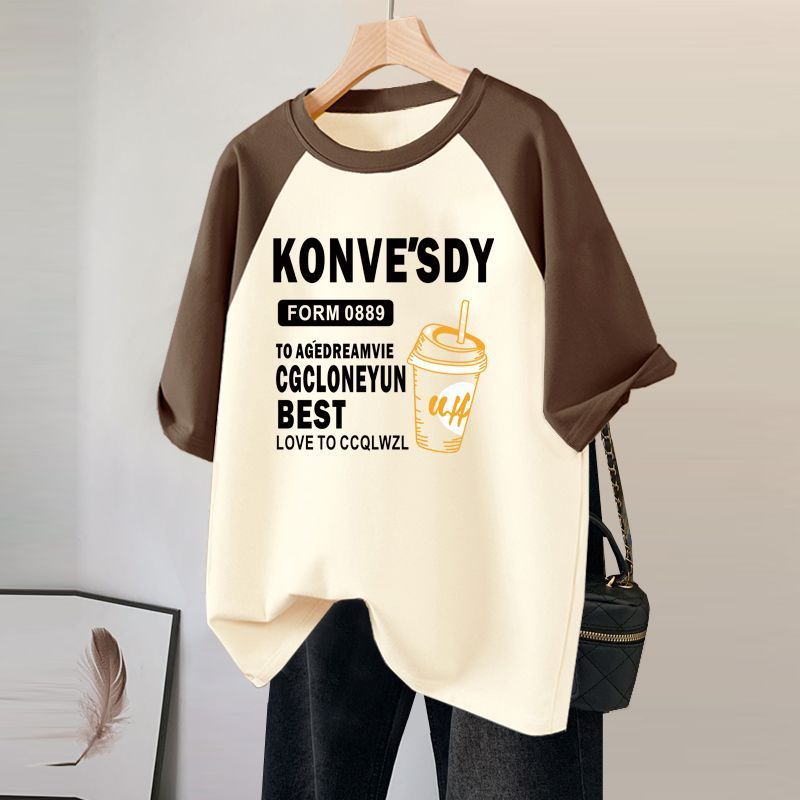 Women's Clothing Splicing Heavyweight Short Sleeved Men's And Women's Simple Breathable Bottoming Shirt With Round Neck Cotton T Shirt_voghion.com