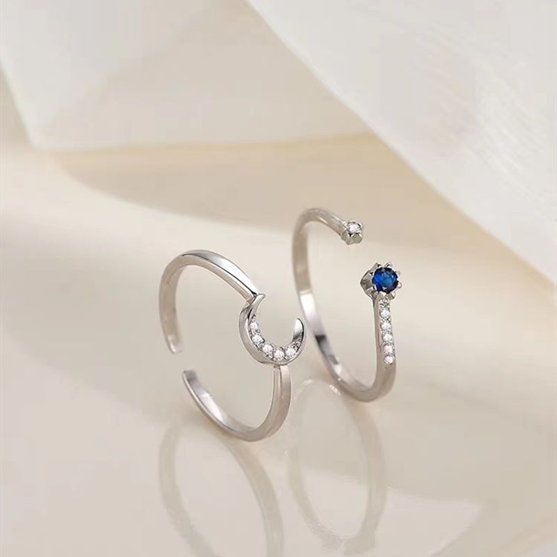 Versione coreana per donna, anello aperto alla moda due in uno in stile minimalista, anello con stella e luna_voghion.com