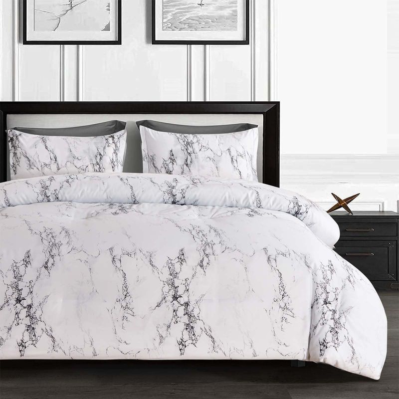 Dekbedset Quiltset Witte Marmeren Quiltkern Driedelige Set_voghion.com