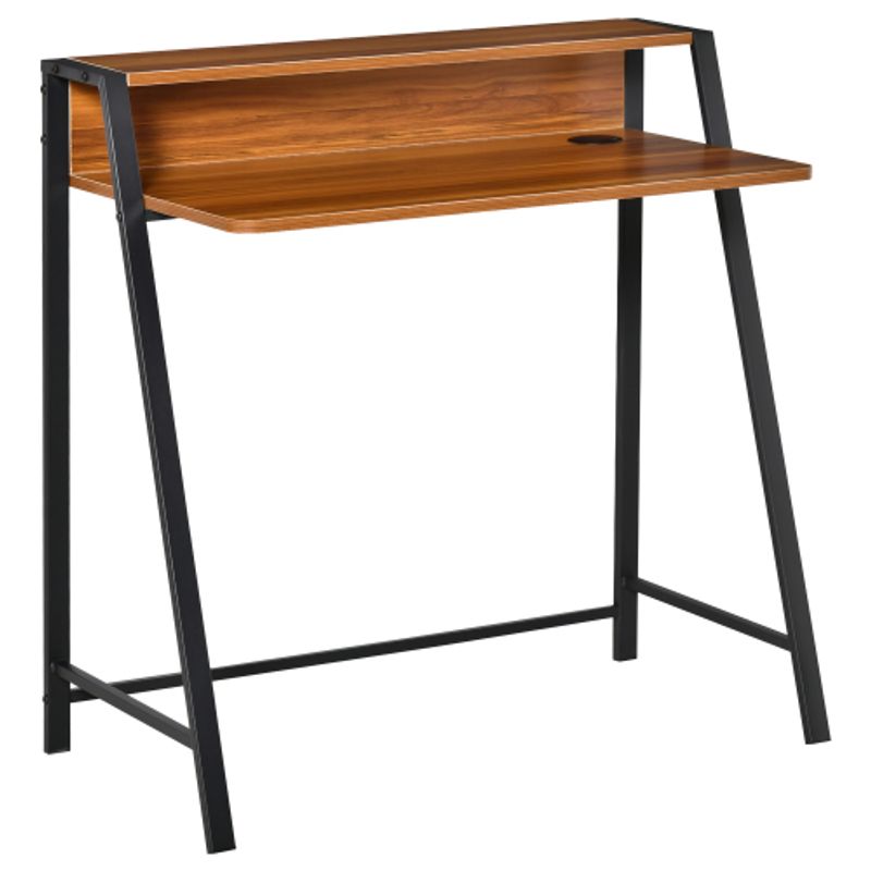 HOMCOM Schreibtisch Computertisch Mit Ablagefach & Kabeldurchlass, Metall Walnuss, 84x45x85cm, Ideal Für Homeoffice & Arbeitszimmer_voghion.com