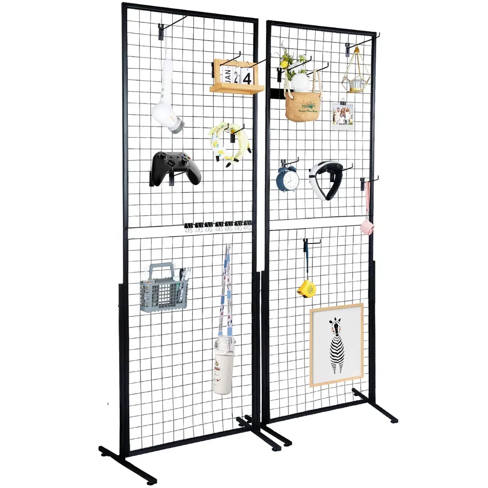 VEVOR 2' X 5.6' Grid Wall Panels Tower, 2 Packs Wire Gridwall Display Racks With T-Base Floorstanding, Double Side Gridwall Panels For Art Craft Sho_voghion.com