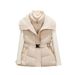 Women's Faux Shearling Collar Belted Vest Jacket - Winter Warm Fleece Lined Stand Collar Coat For Office & Casual Wear_voghion.com