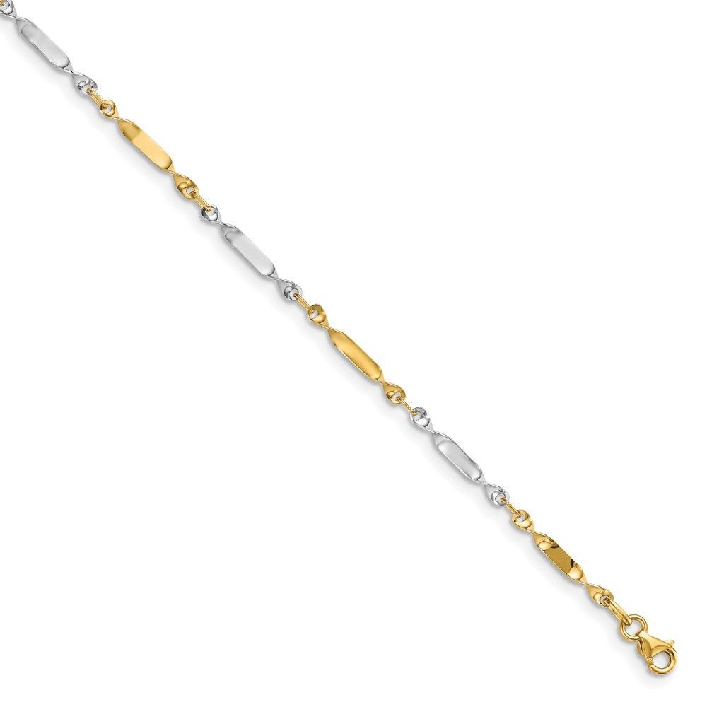 14K Two-tone Polished Twisted Link Anklet_voghion.com