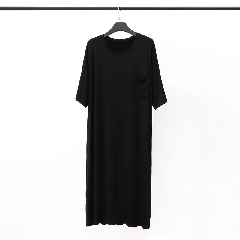 Modaler Baumwollpyjama, lang, über dem Knie, kurze Ärmel, mittellang und lang, lockere Loungewear in großer Größe, XL_voghion.com