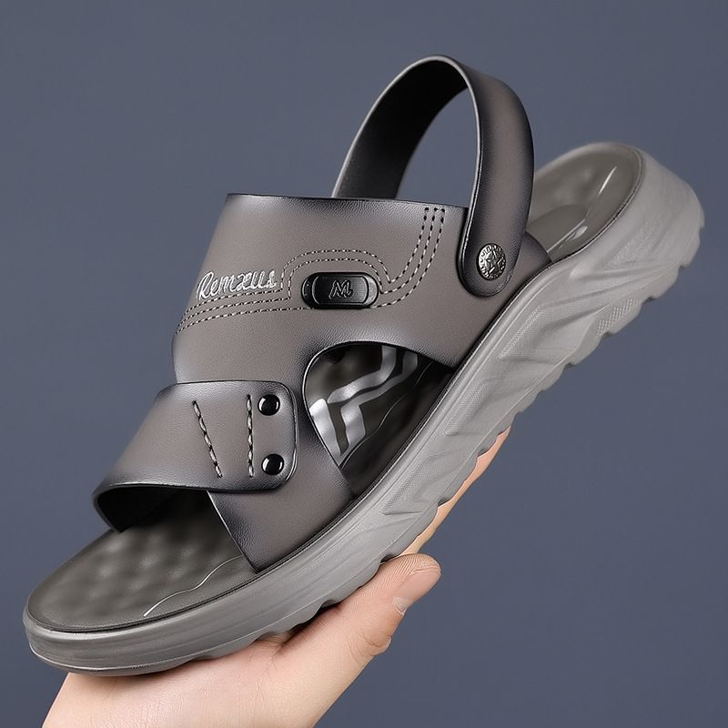 Sandals, Trendy Summer Outerwear, Non Slip Casual Beach Shoes, Men's Soft Leather Breathable Dual-use Sandals_voghion.com