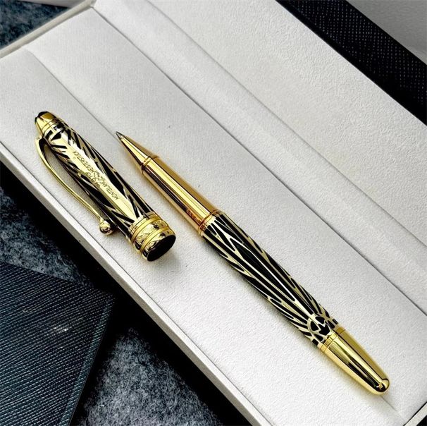 Bolígrafo de punta redonda de metal con grabado de lujo de gran calidad, bolígrafo rollerball, pluma estilográfica, papelería, material escolar de oficina con escritura de alta calidad._voghion.com