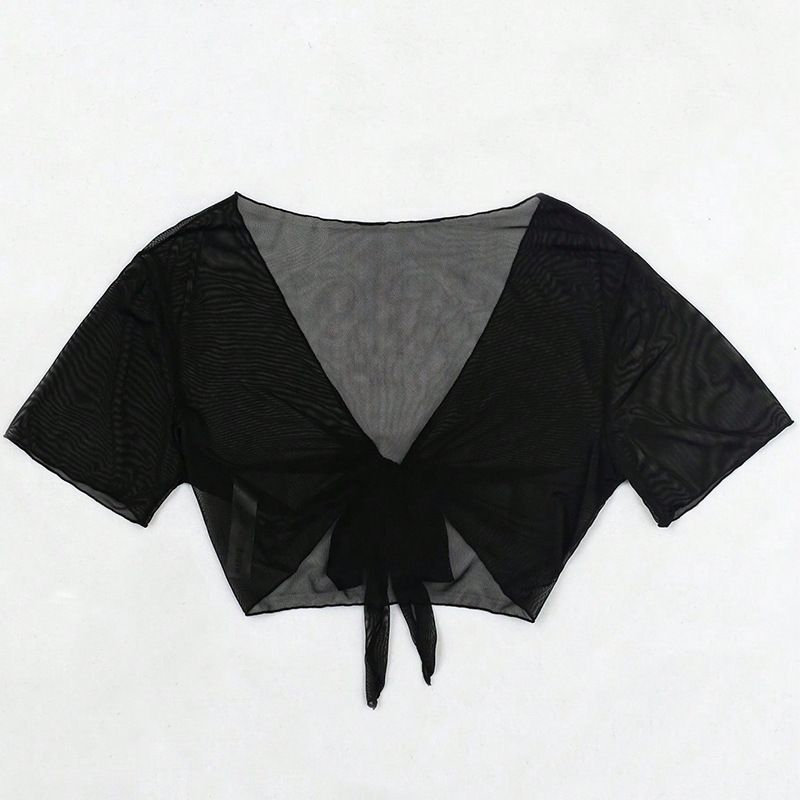 Traje de baño de malla de Color sólido, Bikini Sexy con cordones para mujer, traje de baño de aguas termales, Top único_voghion.com