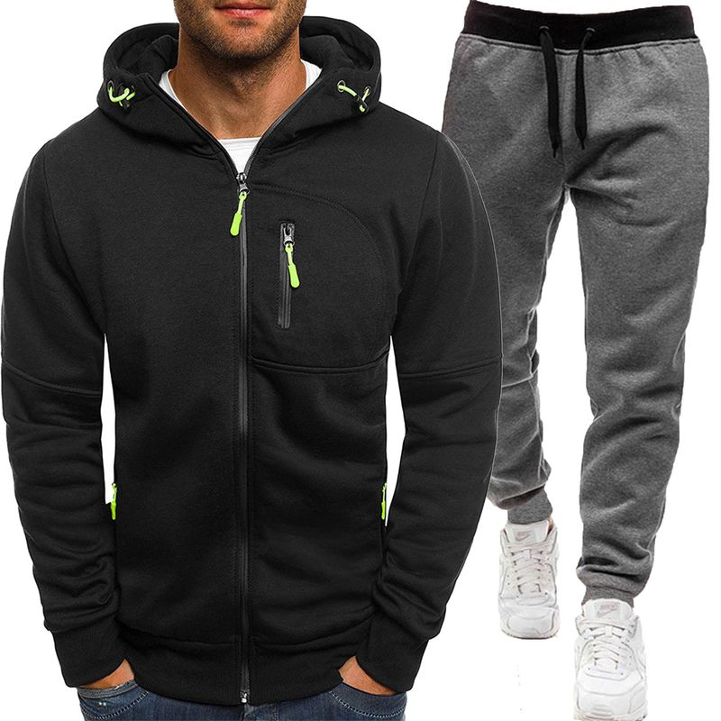Neu Herren Sport Reißverschluss Strickjacke Zweiteiliger Laufsport Im Freien Mit Kapuze_voghion.com