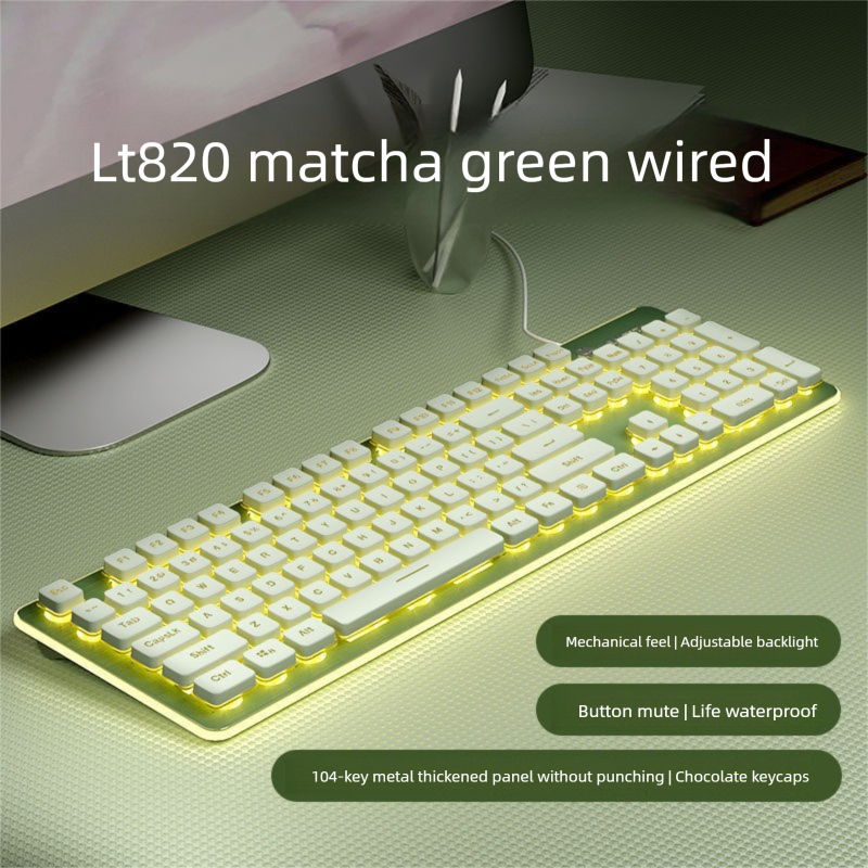 LT820 Ultra-Quiet Mechanical Feel Wired Illuminated Computer Tablet Girls Office Keyboard And Mouse Set Wireless_voghion.com