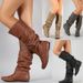 Flache lange Stiefel für Frauen Herbst und Winter Neue interne Erhöhung Pu-Leder runder Kopf Set Fuß Abnehmen weibliche Stiefel_voghion.com