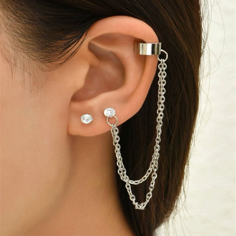 Long tassel chain ear clip personality fashion trend ear line ear stud ear bone clip_voghion.com