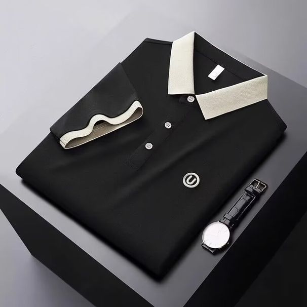 Men's Summer Short Sleeve Polo Shirt – Light Luxury Embroidered Collar, Contrast Color & Breathable Fabric, Relaxed Fit (M-5XL)_voghion.com