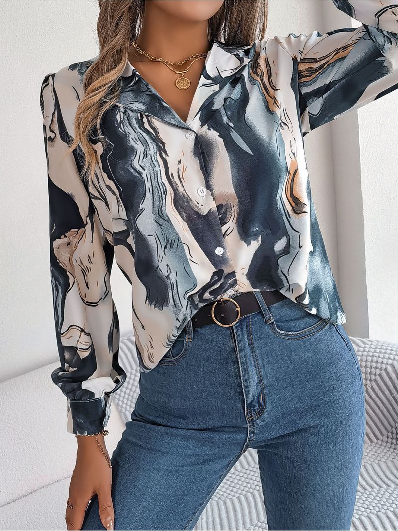 Abito da donna casual con camicia a maniche lunghe con colletto a righe a contrasto_voghion.com
