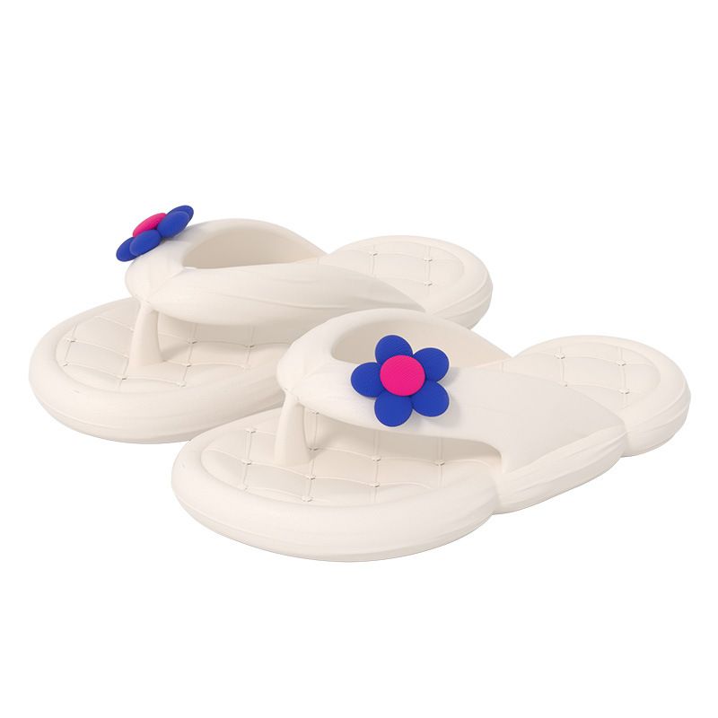 Floral Print Flip Flops For Women – Soft Thick-Soled Sandals With Non-Slip Sole, Comfortable Beach & Casual Slippers (White/Pink/Yellow, 36-41)​_voghion.com