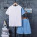 Teenage and guys little young men clothing short sleeved shorts children's two piece suit foreign trade color matching trendy children's clothing_voghion.com
