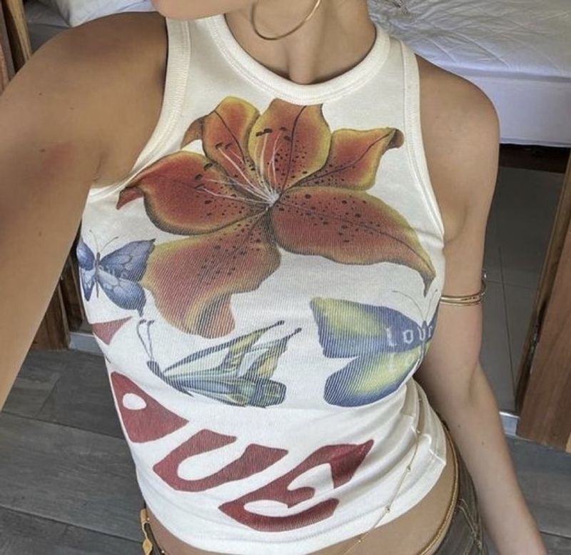 Women's Clothing Pure Desire Hot Girl Letter Print Shaped Vest Women's Short Slim Sleeveless Top Outer Wear_voghion.com