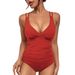 Maillot de bain une pièce sexy à col en V pour femme, nouveau modèle européen et américain, couvrant le ventre_voghion.com
