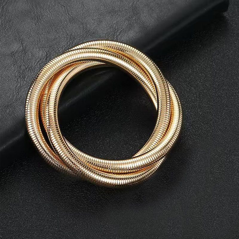 Breites elastisches Schlangenknochen-Armband aus Gold für Frauen, leichter luxuriöser Nischen-Armreif aus übertriebenem silbernem Metall_voghion.com