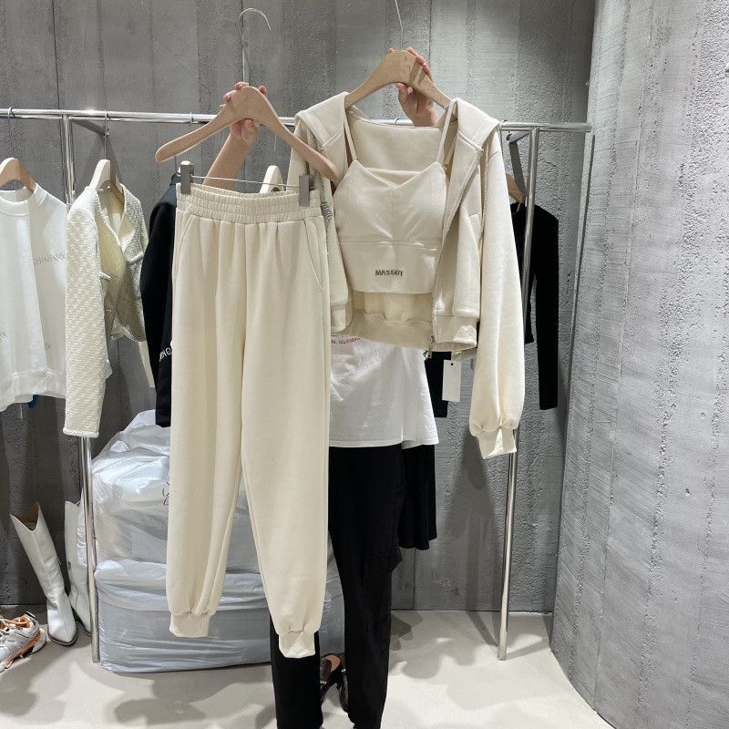 Leisure sports suit for women autumn 2024 version new long sleeved hooded jacket, stylish vest three piece set_voghion.com