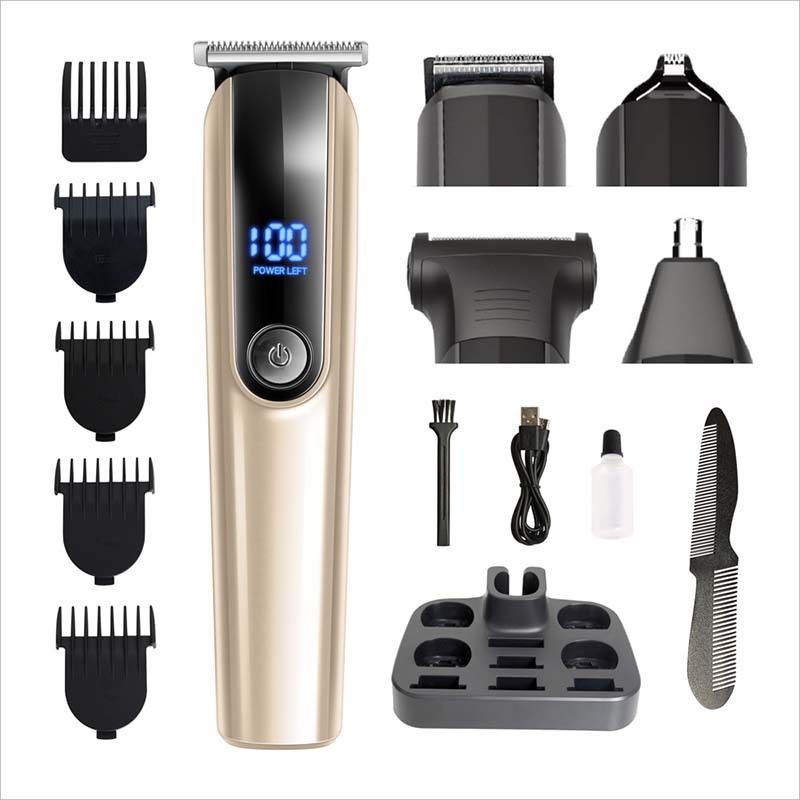 Taglio elettrico per capelli, tempie, lettering, rasatura, rifinitura dei peli del naso, display digitale LCD multifunzione cinque in uno, forbici elettriche a spinta_voghion.com
