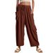 Women's Clothing Elastic Waist Pleated High Waist Wide Leg Pants Loose Casual Cotton And Linen Pants_voghion.com