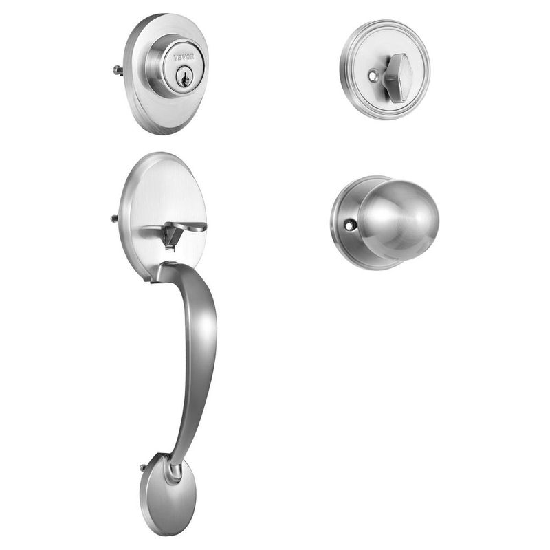 Front Door Handle And Deadbolt Set, Satin Nickel Front Door Lock Set With Interior Knob, Adjustable Hole Spacing Single Cylinder Handleset, For Rig_voghion.com