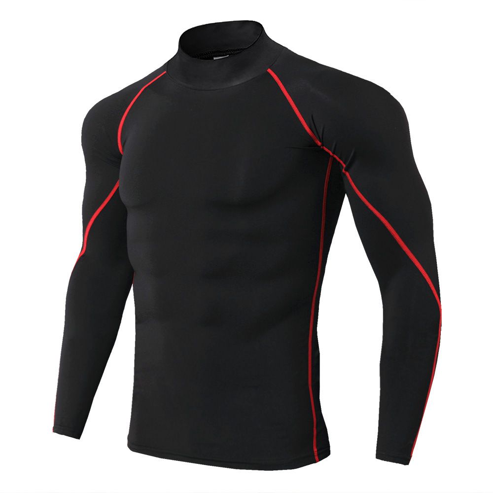 2025d Felpa con collo alto da uomo, a maniche lunghe, con collo alto, elastica, ad asciugatura rapida, per autunno e inverno, fitness PRO Sports Running_voghion.com