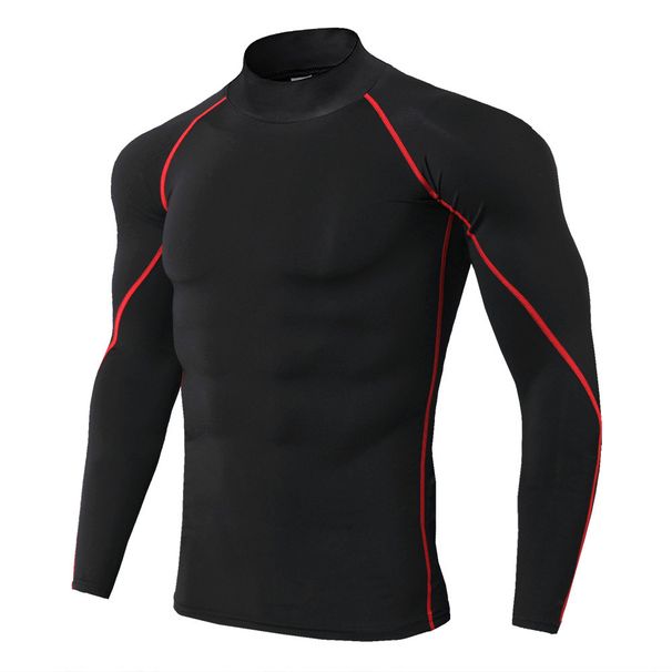 2025d Felpa con collo alto da uomo, a maniche lunghe, con collo alto, elastica, ad asciugatura rapida, per autunno e inverno, fitness PRO Sports Running_voghion.com