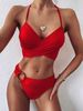 Wrap up neckline bikini suit split swimsuit_voghion.com