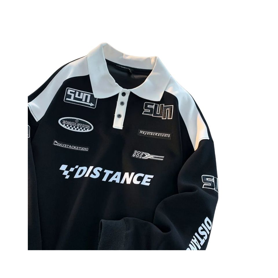 Sudadera con capucha retro americana para hombre, camisa polo de marca de moda, traje de carreras con solapa de manga larga, top de tendencia, primavera y otoño 2024_voghion.com