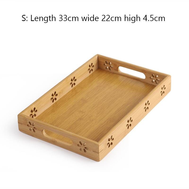 Plateau de service en bambou, 1 pièce, plateau de rangement pour la maison, plateau rond rectangulaire, plateau à thé, plateau de barbecue, plateau à pression latérale_voghion.com