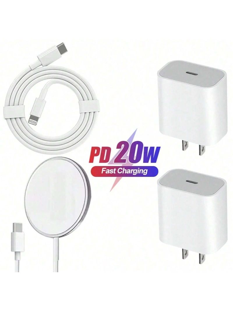 20W hurtigopladersæt med US-stik, 100 cm USB C til Lightning-datakabel kompatibel med iPhone, mobiladaptersæt og 15W magnetisk_voghion.com