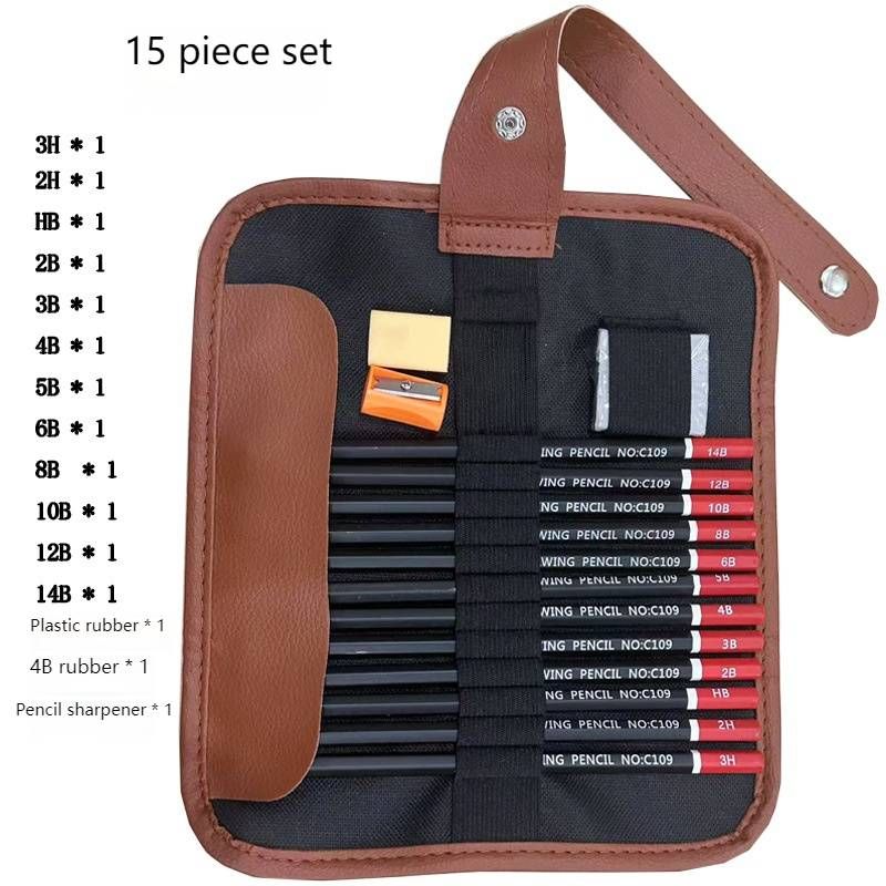 28-Piece Sketch Pencil Set With 15 Graded Pencils (3H-14B) - Professional Drawing Kit For Artists & Beginners_voghion.com