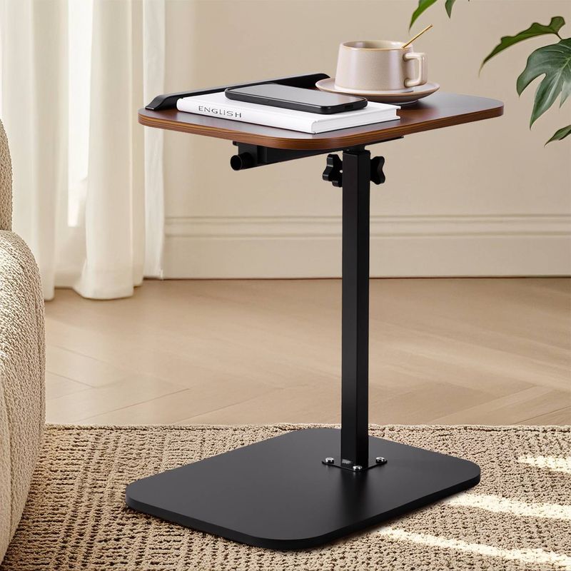 Adjustable C-Shaped Side Table - 360° Swivel, Slide-Under Sofa/Bed, Storage Shelf, Sturdy Metal & Wood, For Living Room, Bedroom, Bathroom_voghion.com