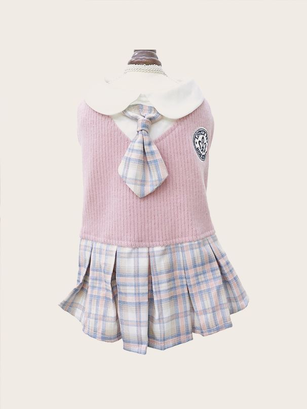 1 Piece Of Pet Accessory: Knitted JK Plaid Dress For Dogs And Cats, A Comfortable Spring-autumn Outfit Suitable For Small And Medium-sized Pets_voghion.com