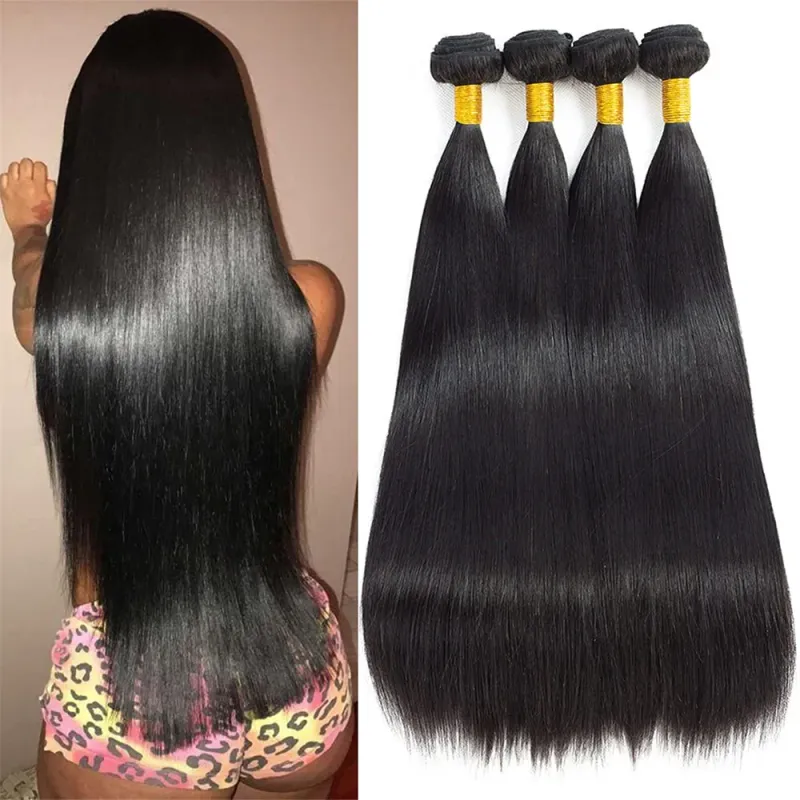 Brasilianisches Echthaar, glatte Bündel, 71–81 cm lang, natürliche schwarze Farbe, Weave Deal, 1/3/4 Stück_voghion.com