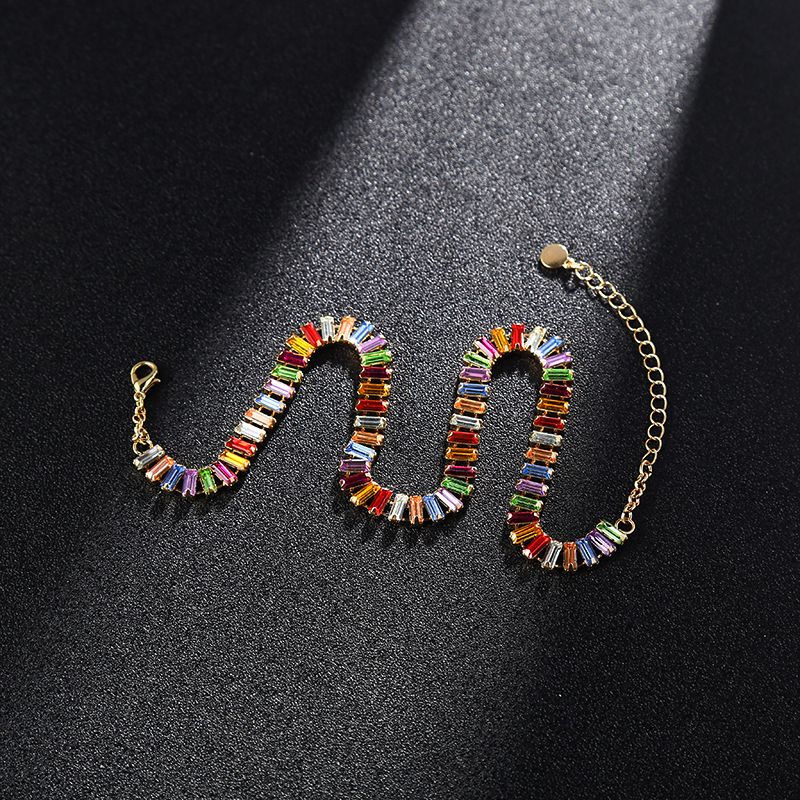 Europe And The United States Hot-selling 3 * 6 Rectangular Color Diamond Necklace Single Row Diamond Fashion Neck Chain Women_voghion.com